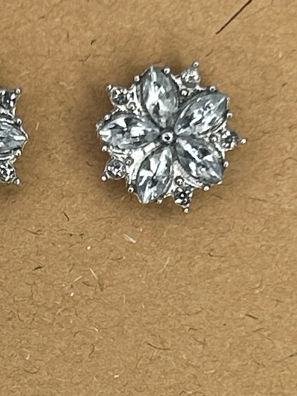 Silver Floral Crystal Stud Earrings - Elegant Fashion Jewelry - Picture 3 of 5